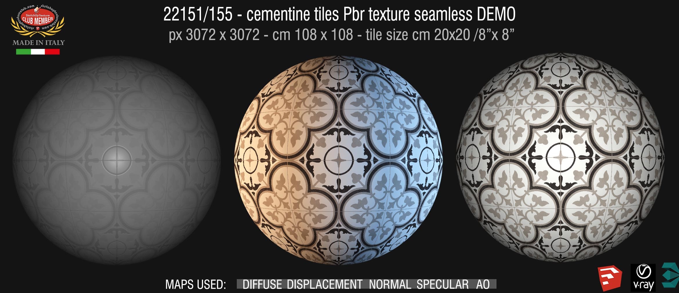 22151/155  Cementine tiles Pbr texture seamless DEMO - porcelain stoneware concrete look