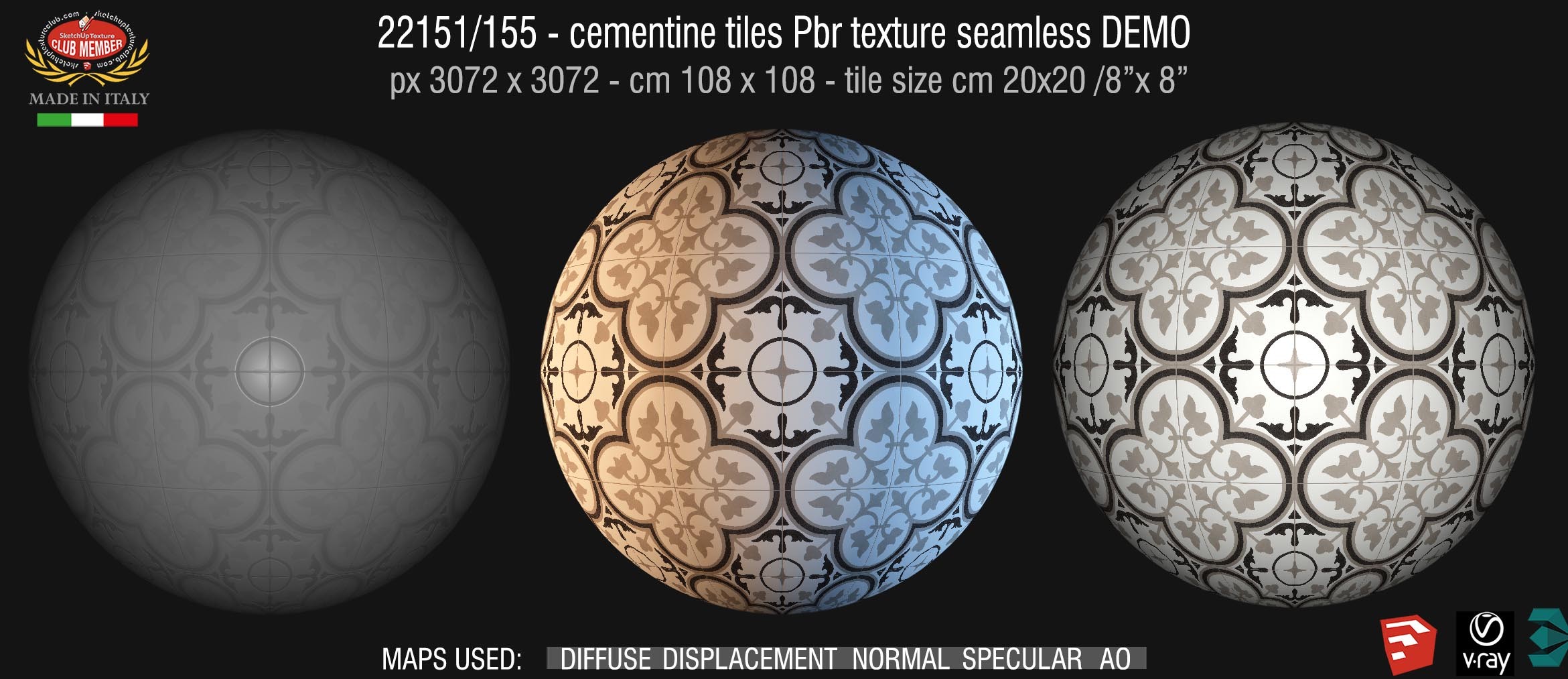22151/155 Cementine tiles Pbr texture seamless DEMO - porcelain stoneware concrete look