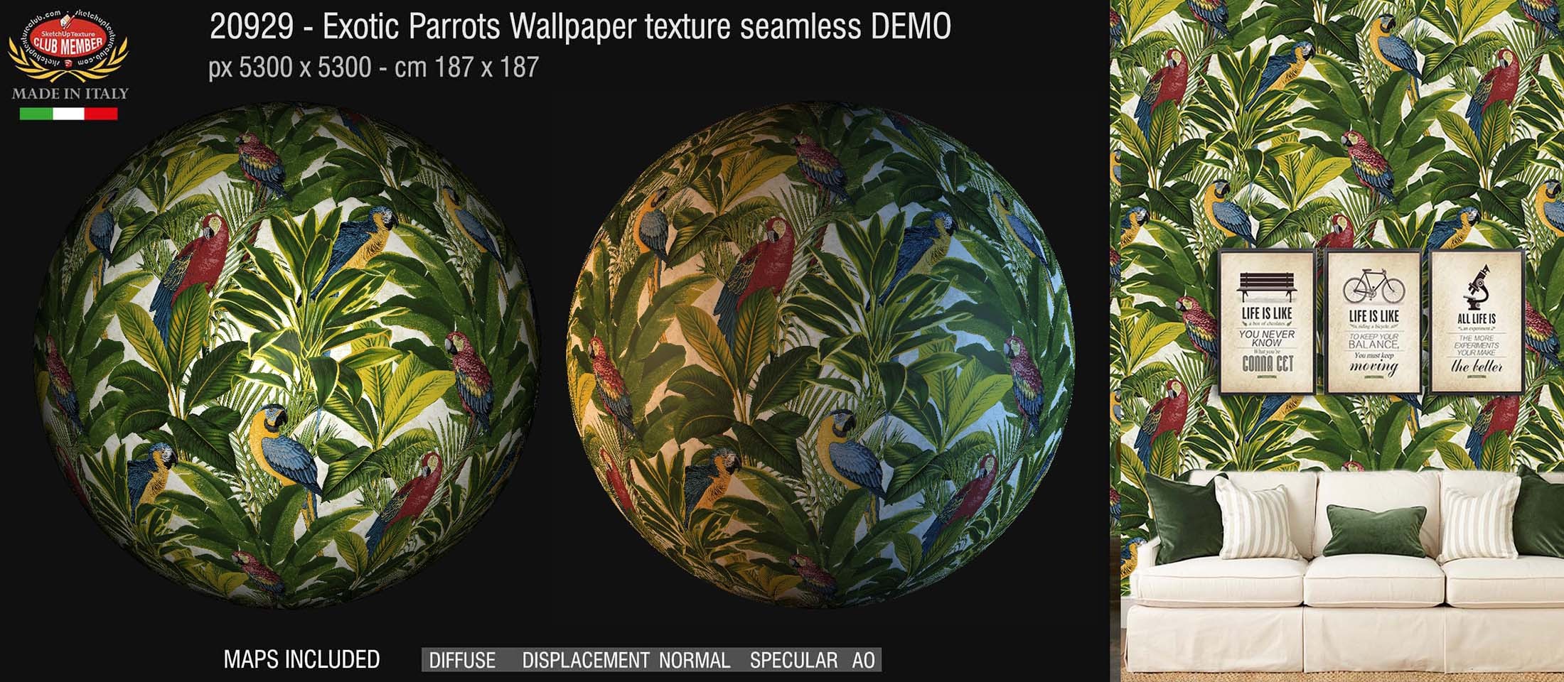 20929 - Exotic parrots wallpaper PBR texture seamless DEMO