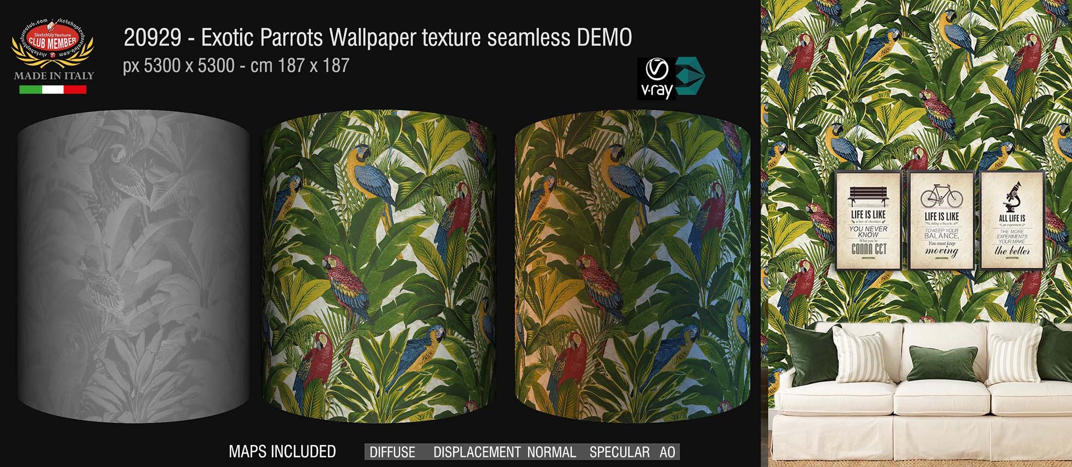 CLICK TO ENLARGE 20929 - Exotic parrots wallpaper texture + maps DEMO