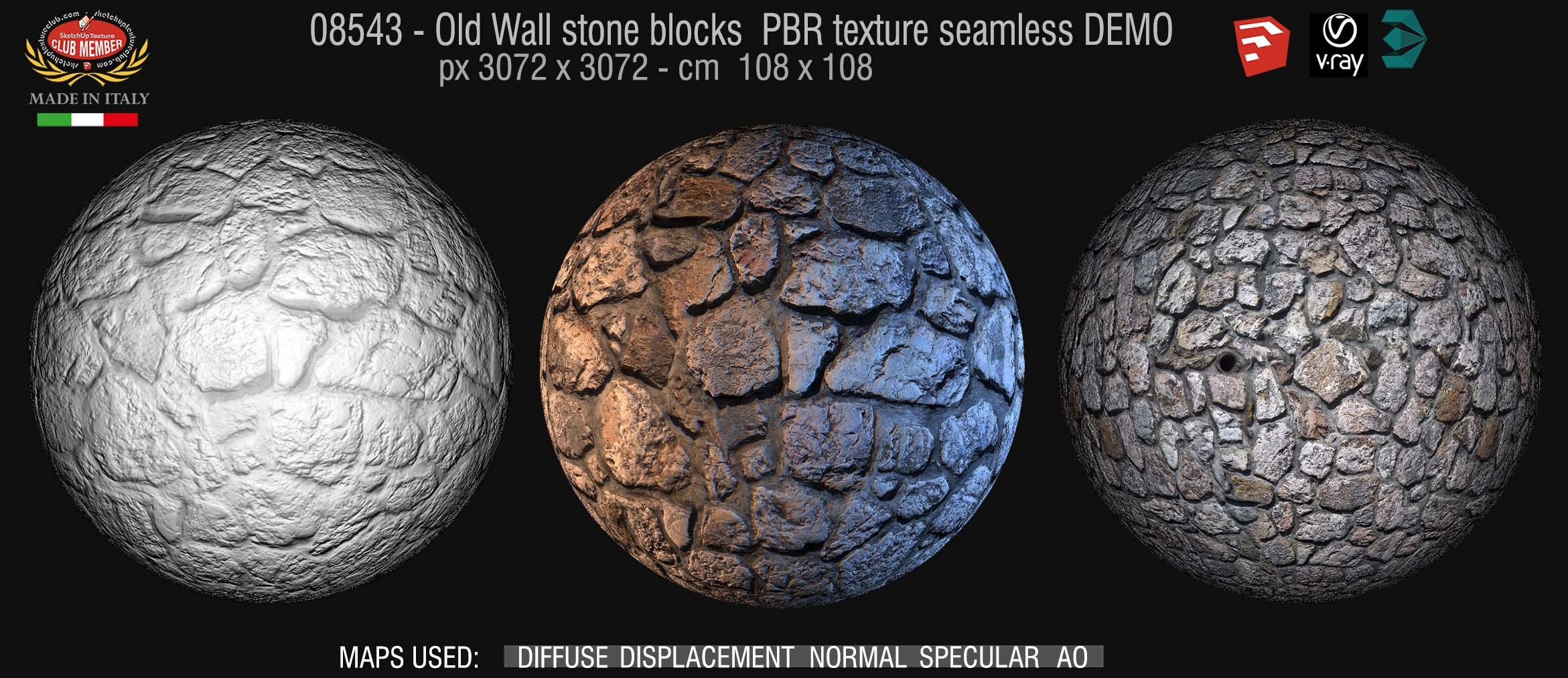 08543 Old wall stone PBR texture seamless DEMO