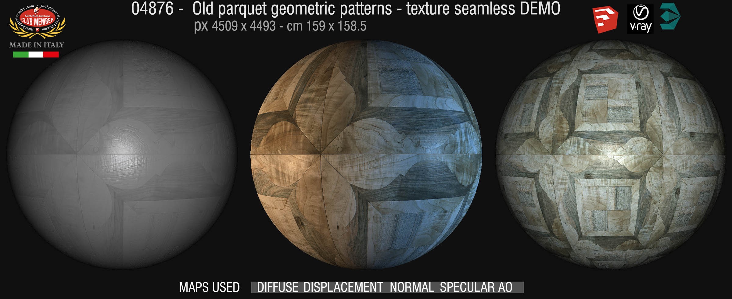 04876 old Parquet geometric pattern texture seamless + maps DEMO