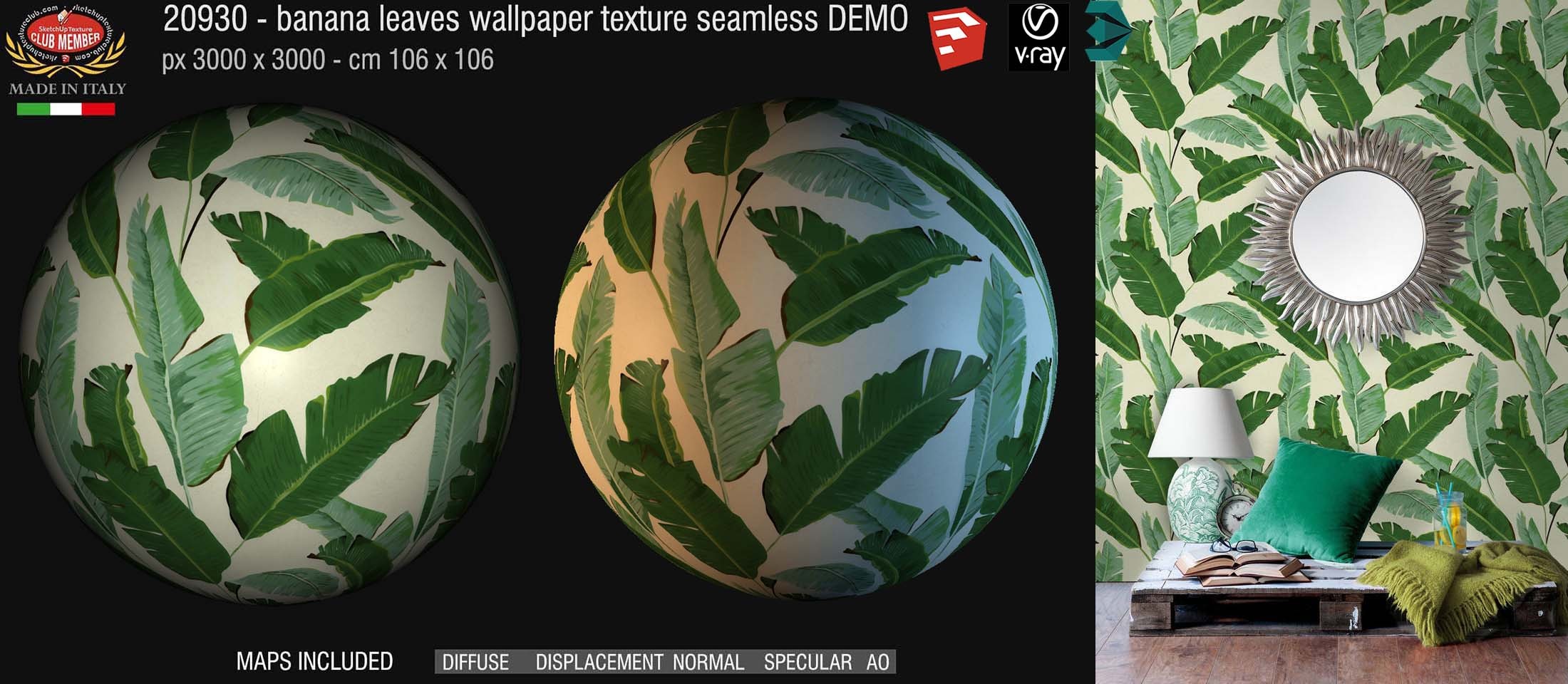 20930 Banana leaves wallpaper PBR texture seamless DEMO