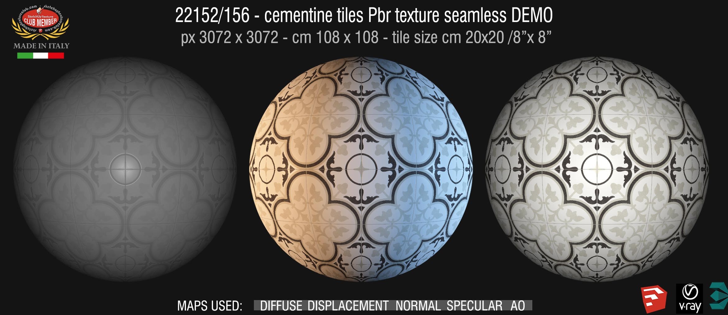 22152/156 Cementine tiles Pbr texture seamless DEMO - porcelain stoneware concrete look