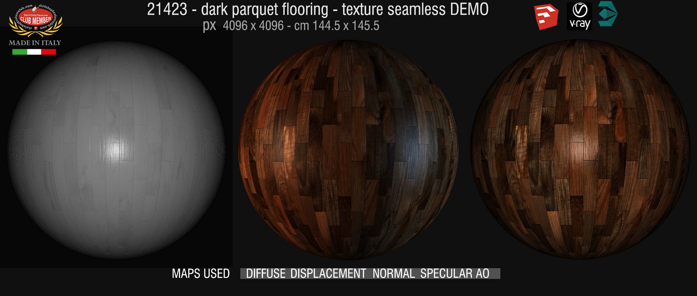 21423 dark parquet flooring texture seamless + maps DEMO