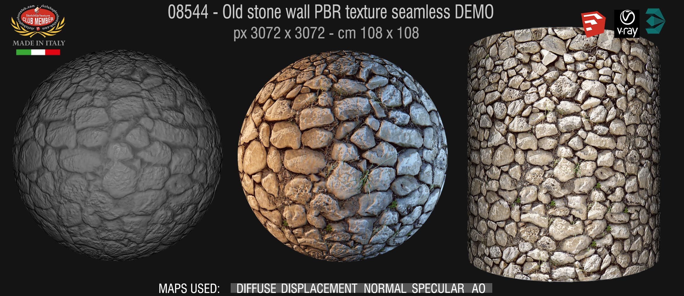 08544 Old stone wall PBR texture seamless DEMO