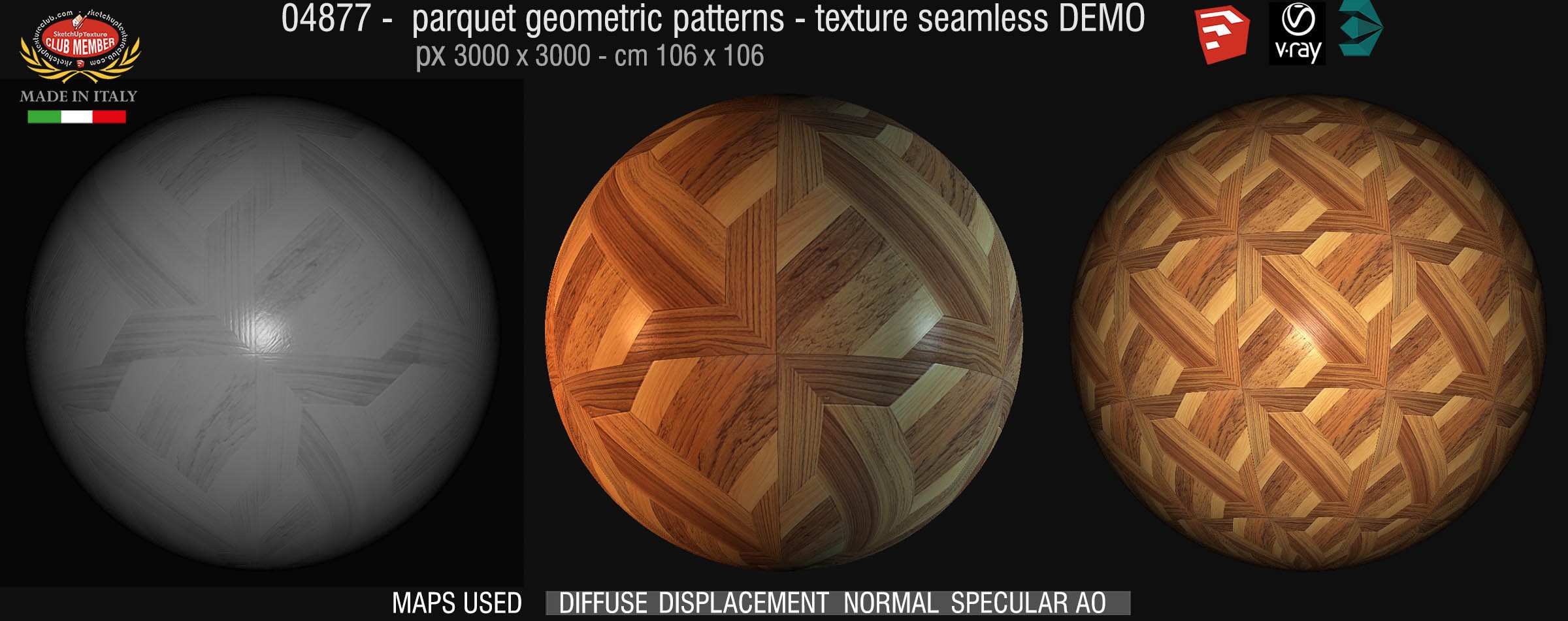 04877 Parquet geometric pattern texture seamless + maps DEMO