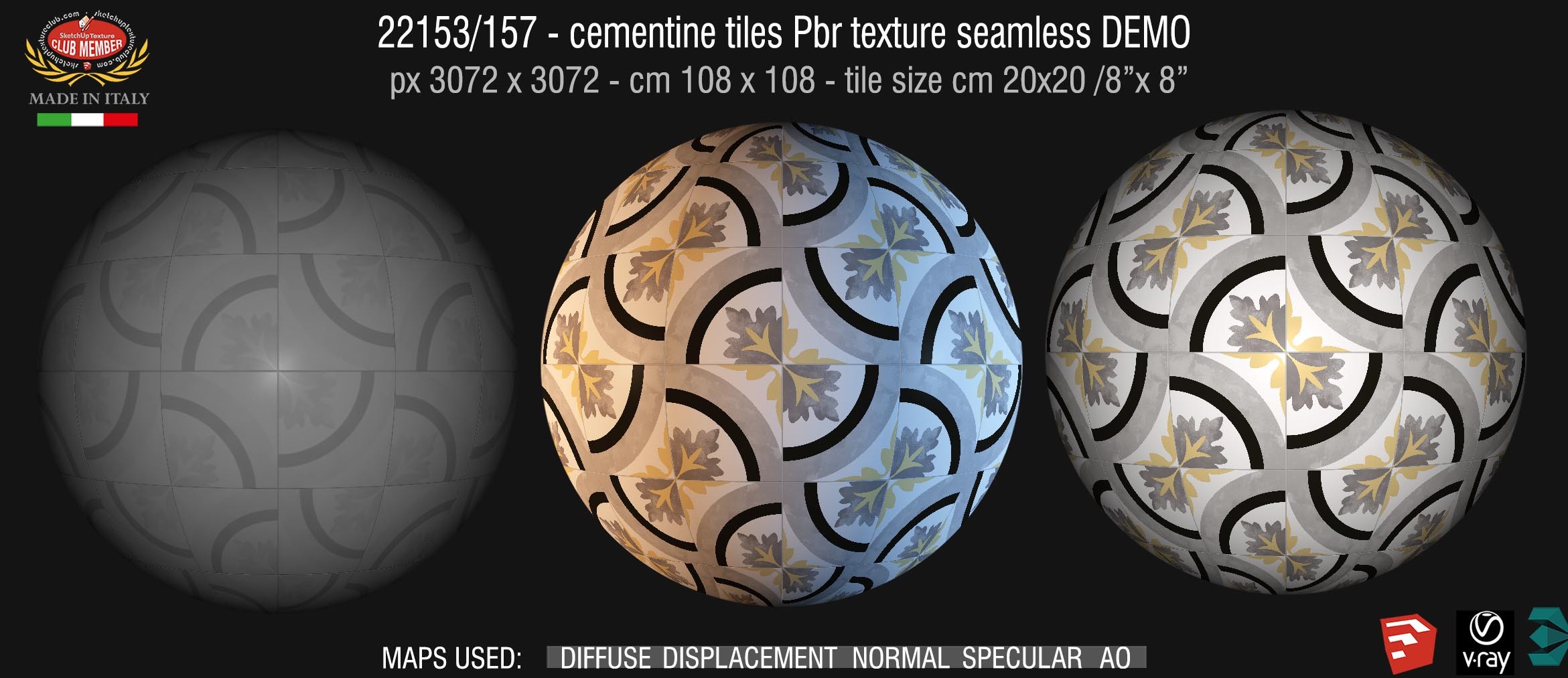 22153/157 Cementine tiles Pbr texture seamless DEMO - porcelain stoneware concrete look