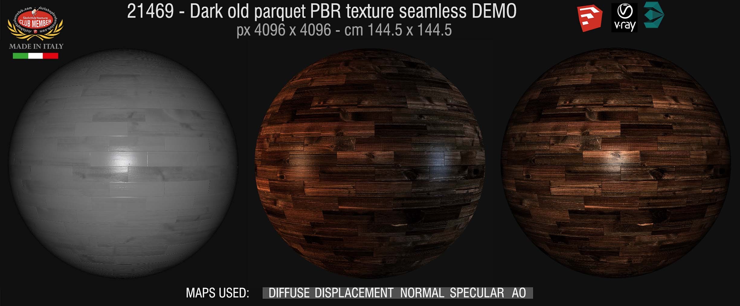 21469 Dark old parquet PBR texture seamless DEMO