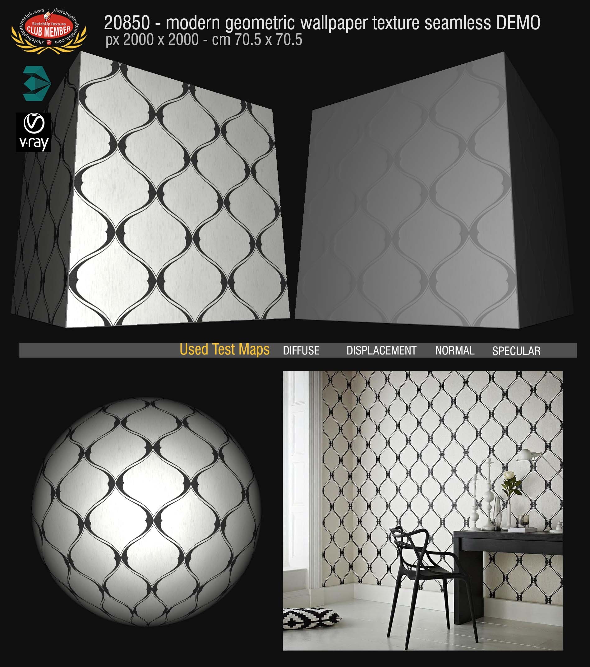 20850 Modern geometric wallpaper texture seamless + maps DEMO