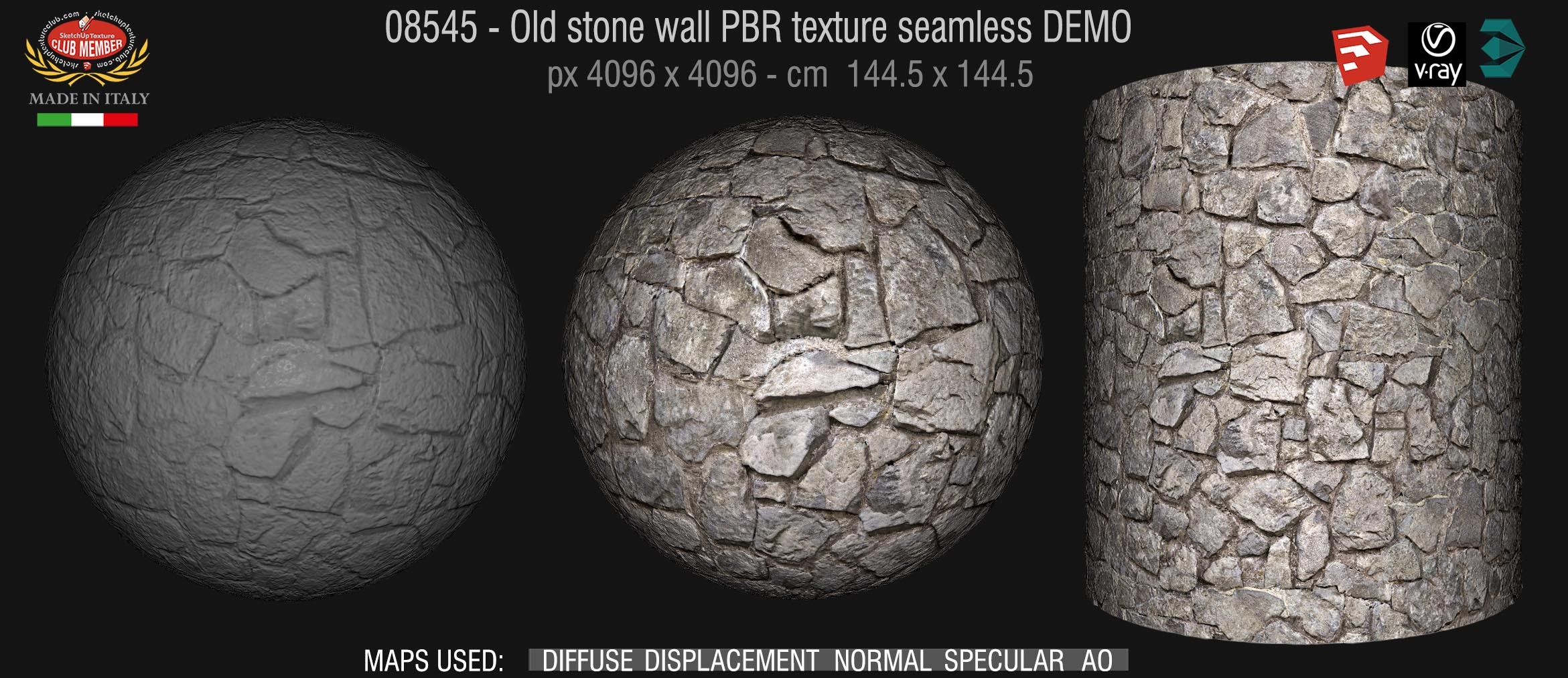 08545 Old stone wall PBR texture seamless DEMO