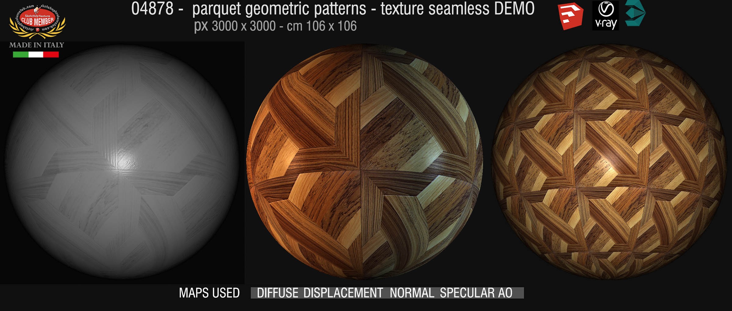 04878 Parquet geometric pattern texture seamless + maps DEMO