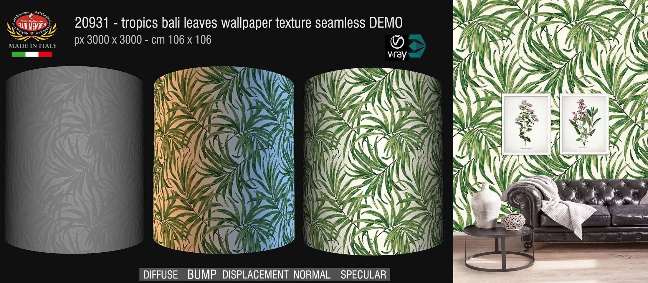 CLICK TO ENLARGE 20931 Tropics bali leaves wallpaper texture + maps DEMO
