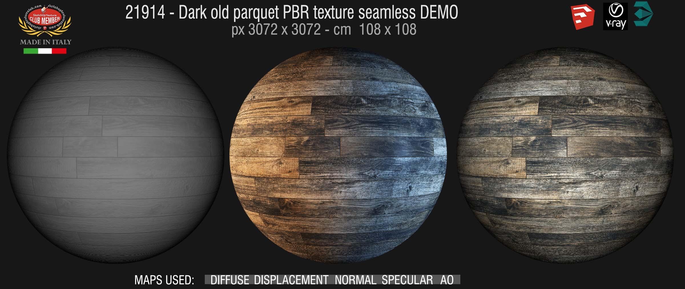 21914 Dark old parquet PBR texture seamless DEMO