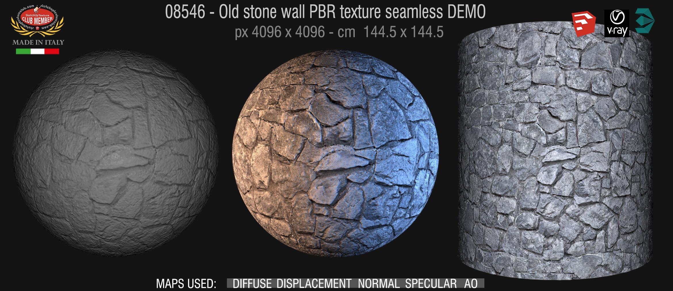 08546 Old stone wall PBR texture seamless DEMO
