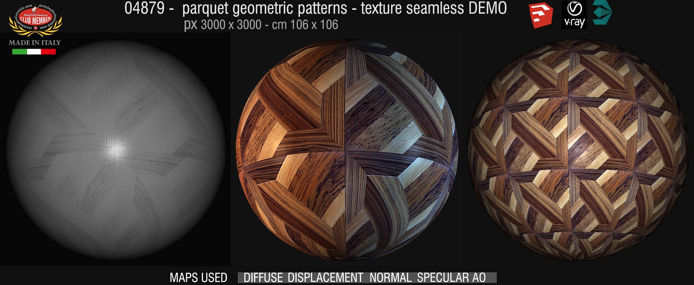 04879 Parquet geometric pattern texture seamless + maps DEMO