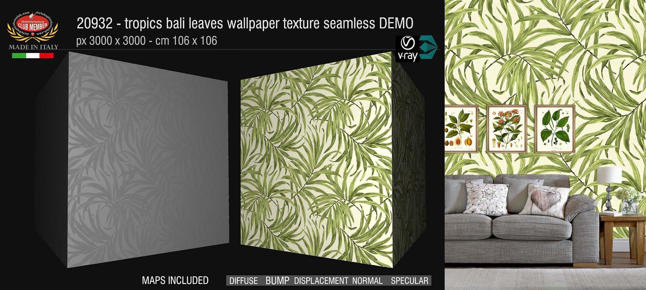CLICK TO ENLARGE 20932 Tropics bali leaves wallpaper texture + maps DEMO