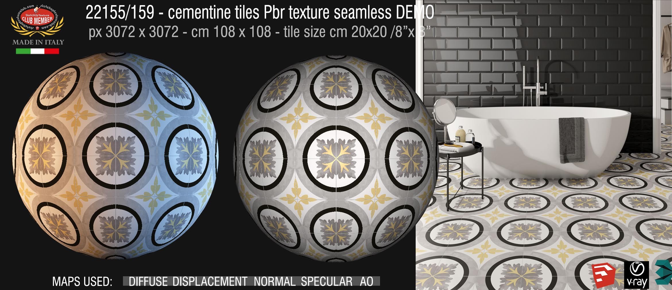 22155/159 Cementine tiles Pbr texture seamless DEMO - porcelain stoneware concrete look