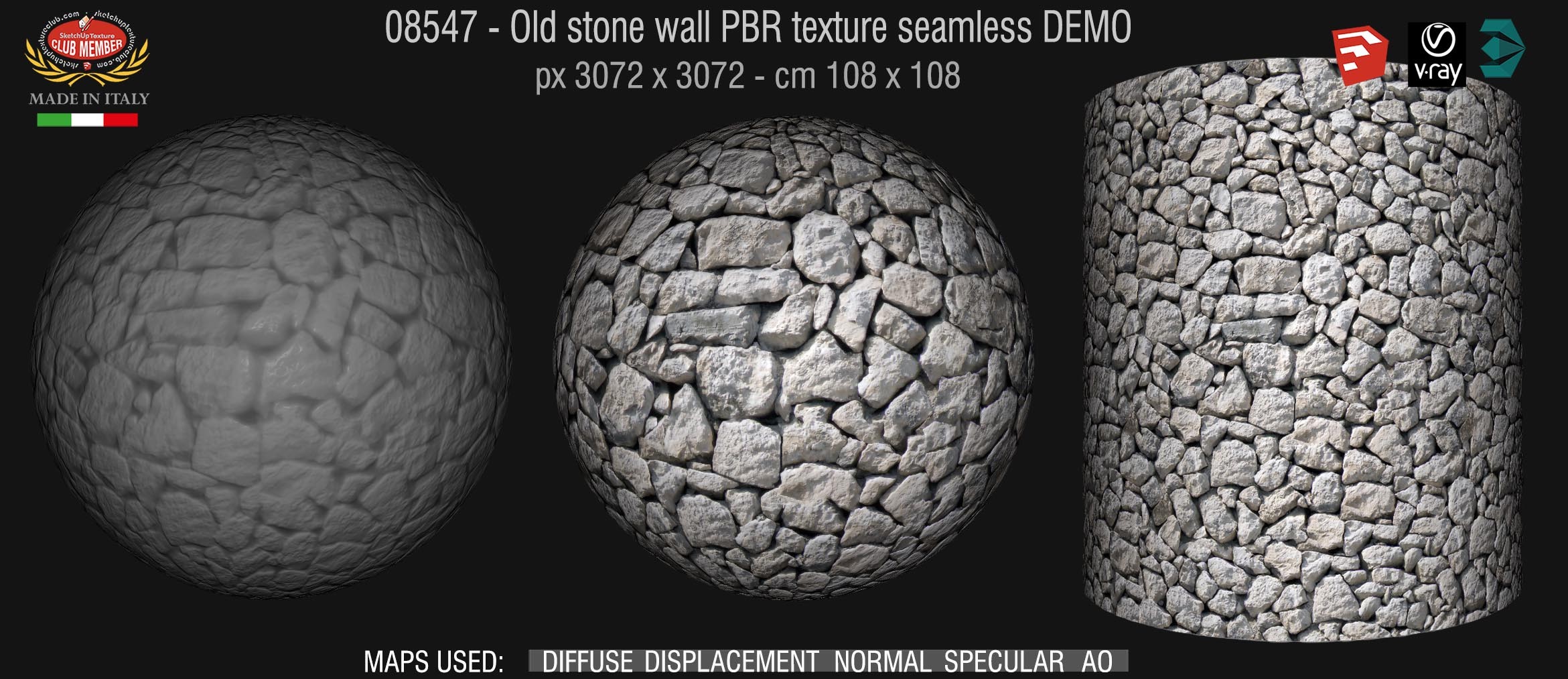 08547 Old stone wall PBR texture seamless DEMO