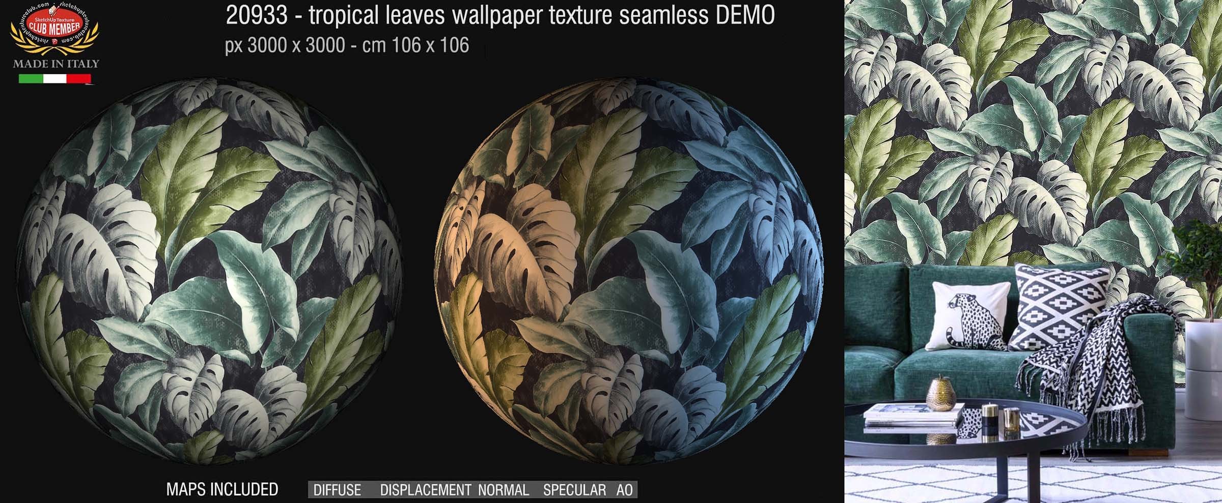 20933 Tropical leaves wallpaper PBR texture seamless DEMO