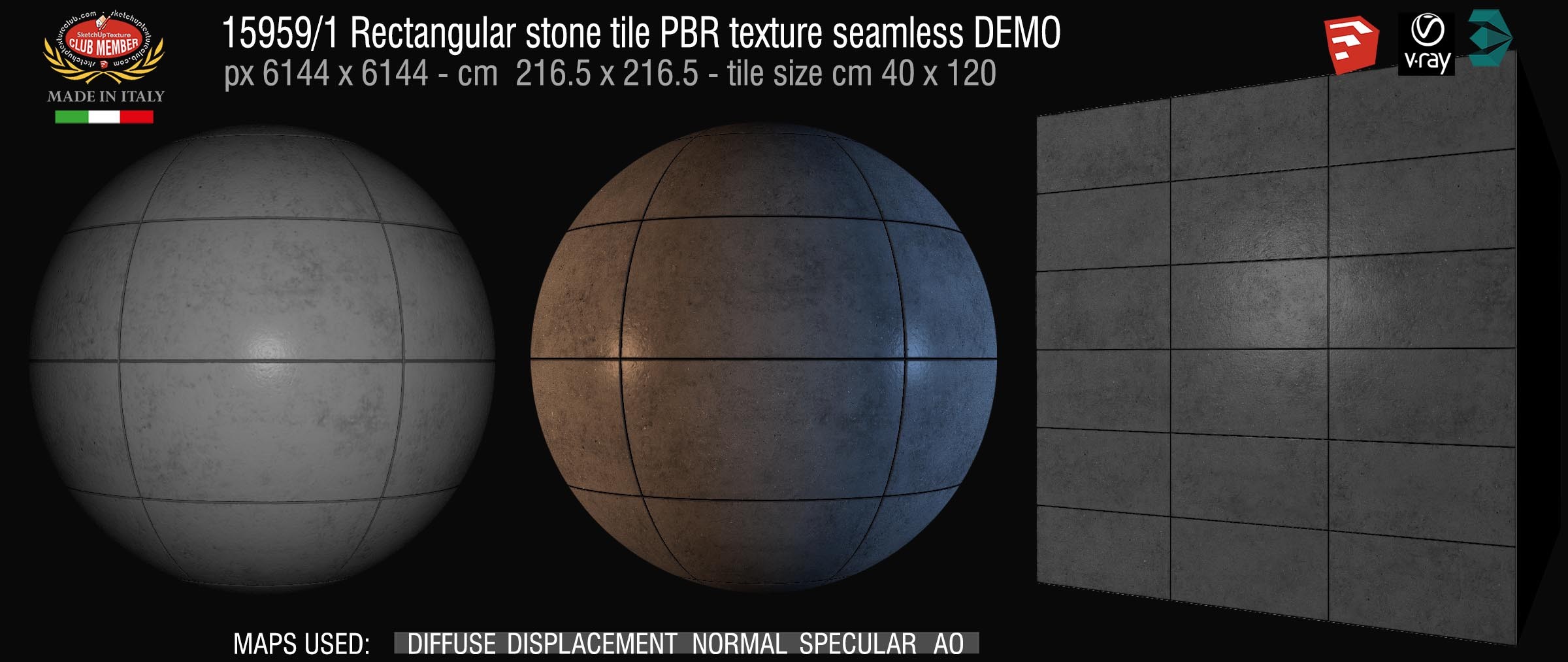 15959_1 Rectangular stone tile PBR texture seamless DEMO