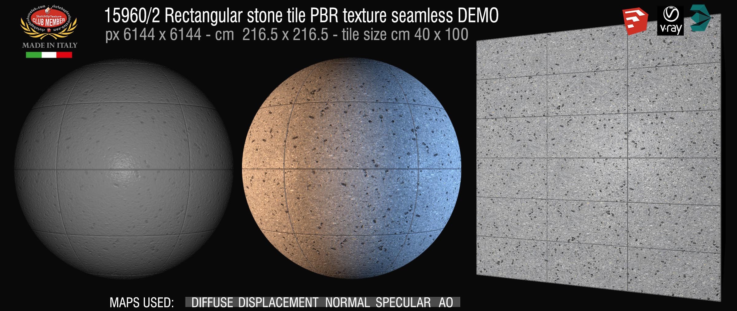 15960_2 Rectangular stone tile PBR texture seamless DEMO