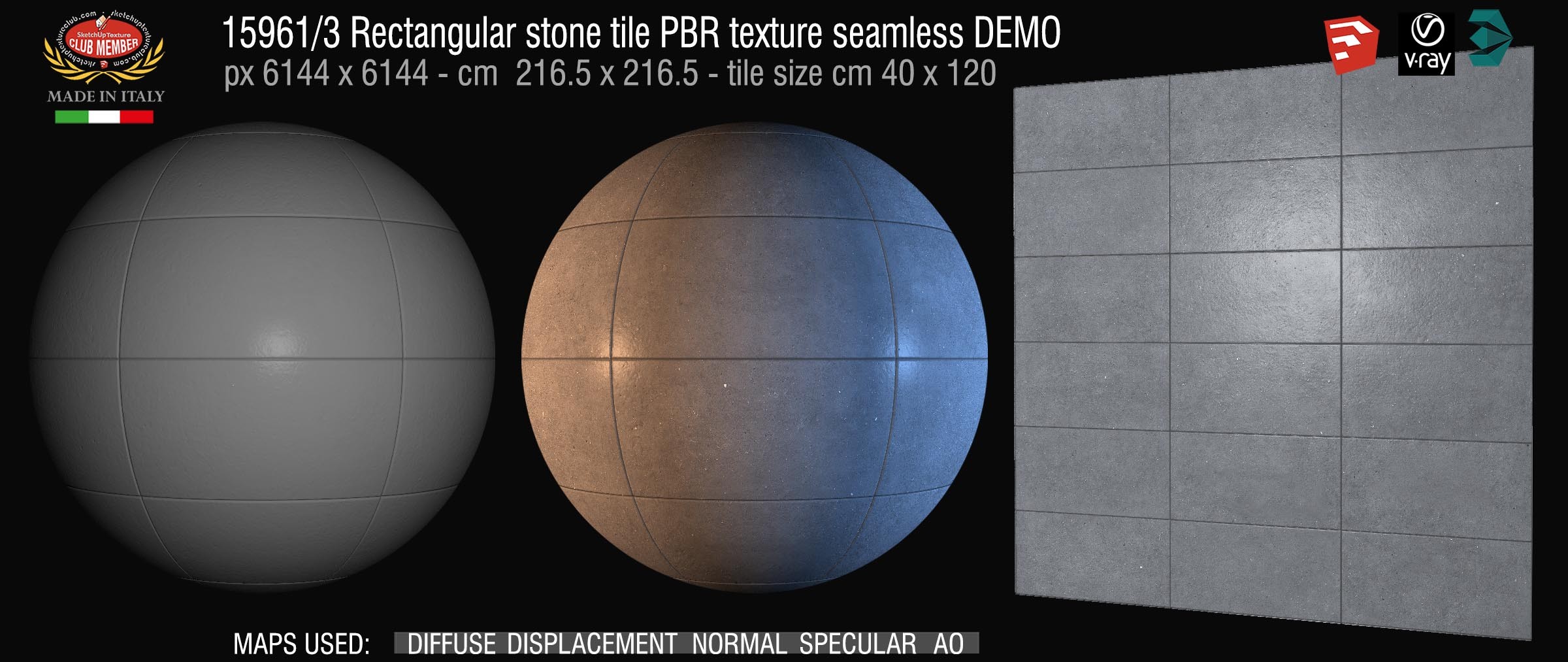 15961_3 Rectangular stone tile PBR texture seamless DEMO