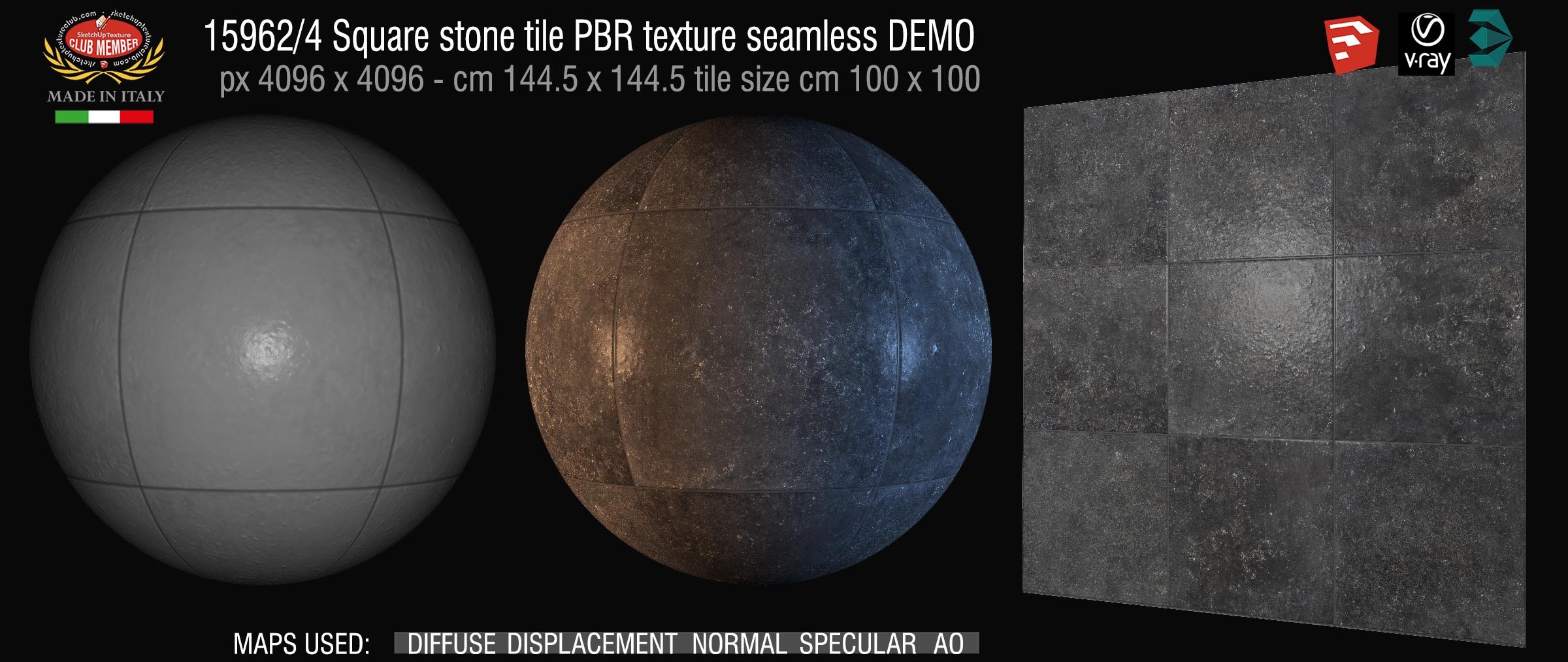 15962_4 Square stone tile PBR texture seamless DEMO