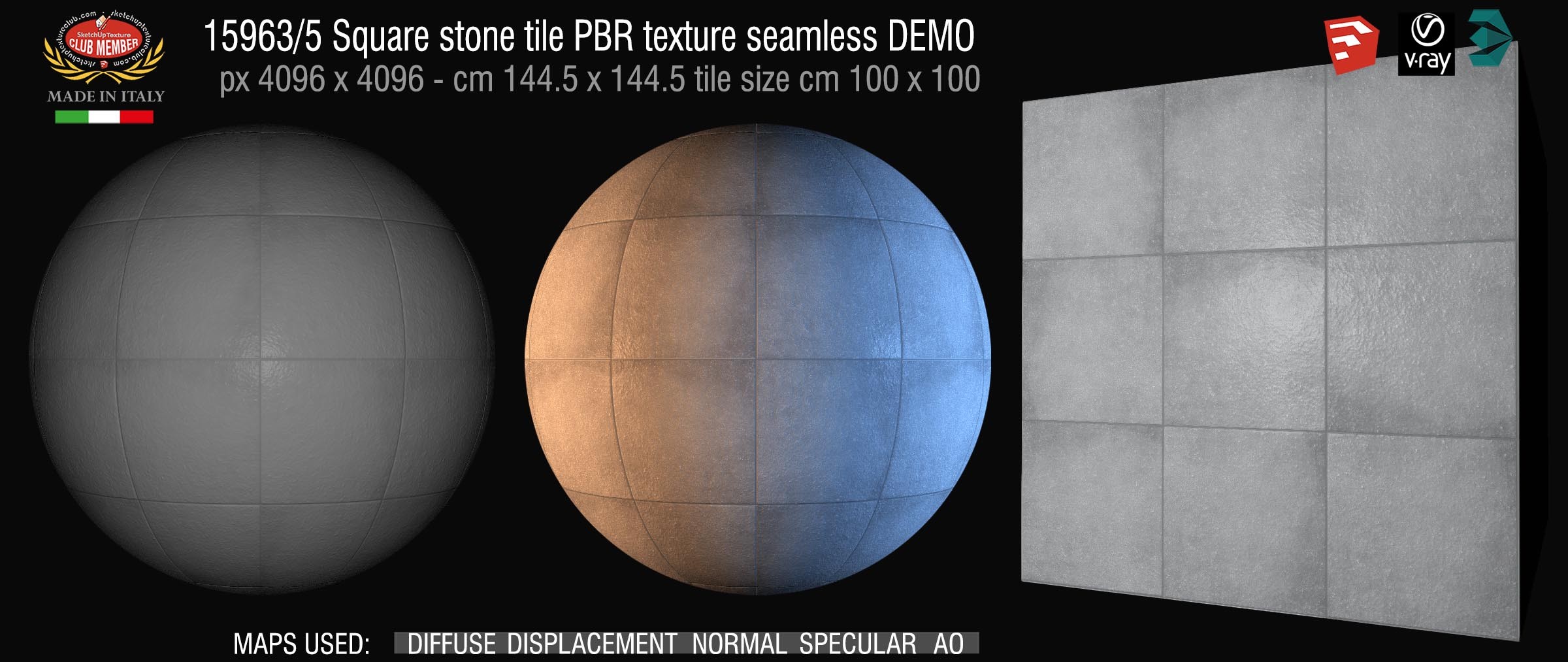 15963_5 Square stone tile PBR texture seamless DEMO
