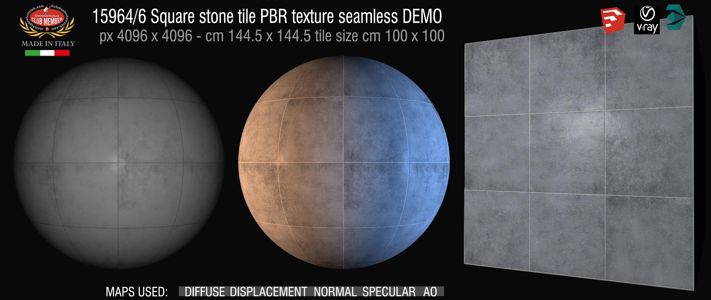 15964_6 Square stone tile PBR texture seamless DEMO