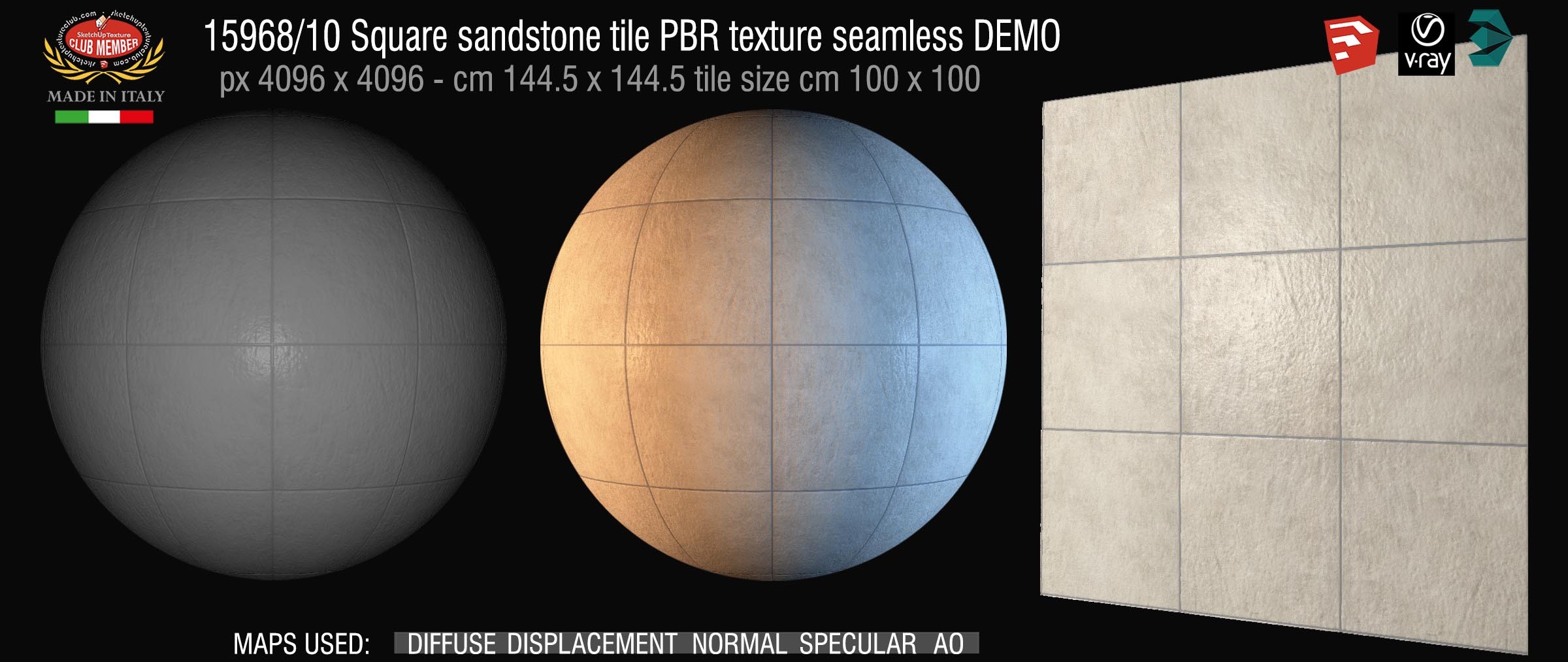 15968_10 Square sandstone tile PBR texture seamless DEMO