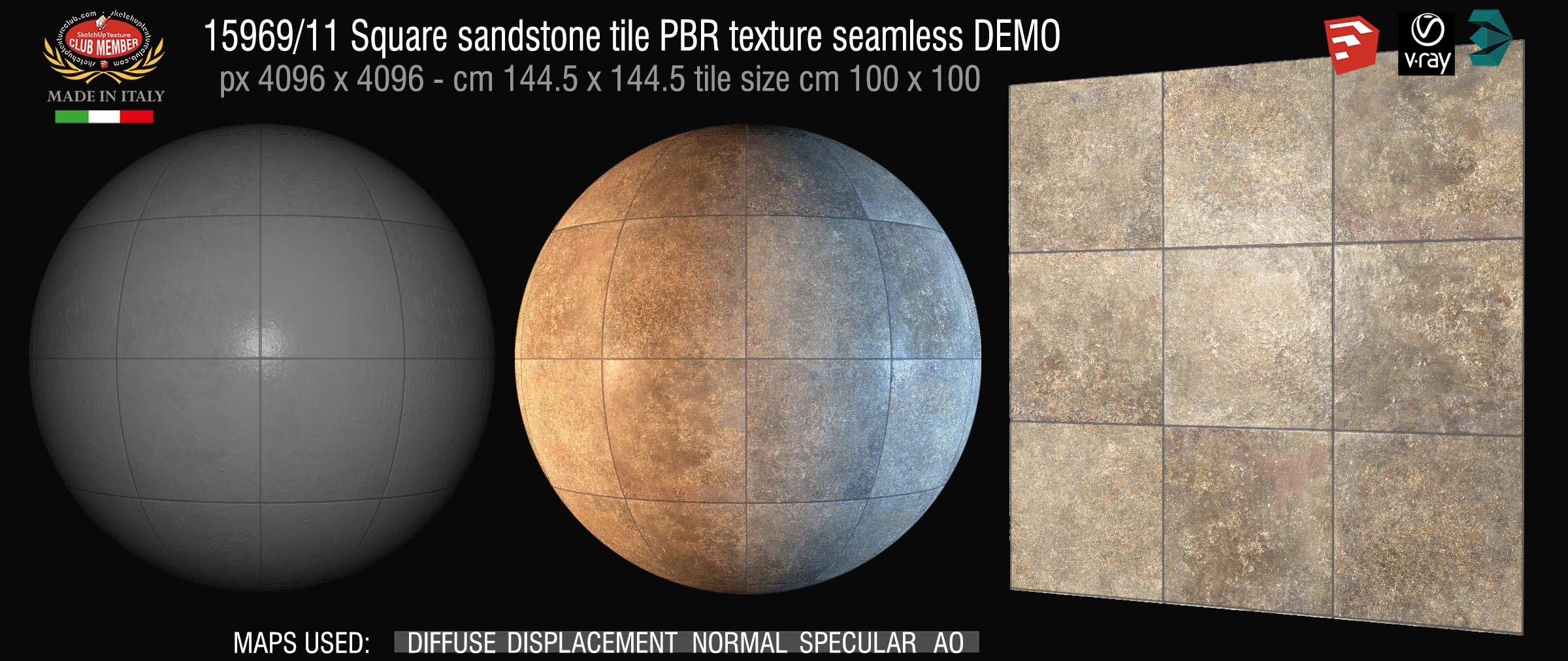 15969_11 Square sandstone tile PBR texture seamless DEMO