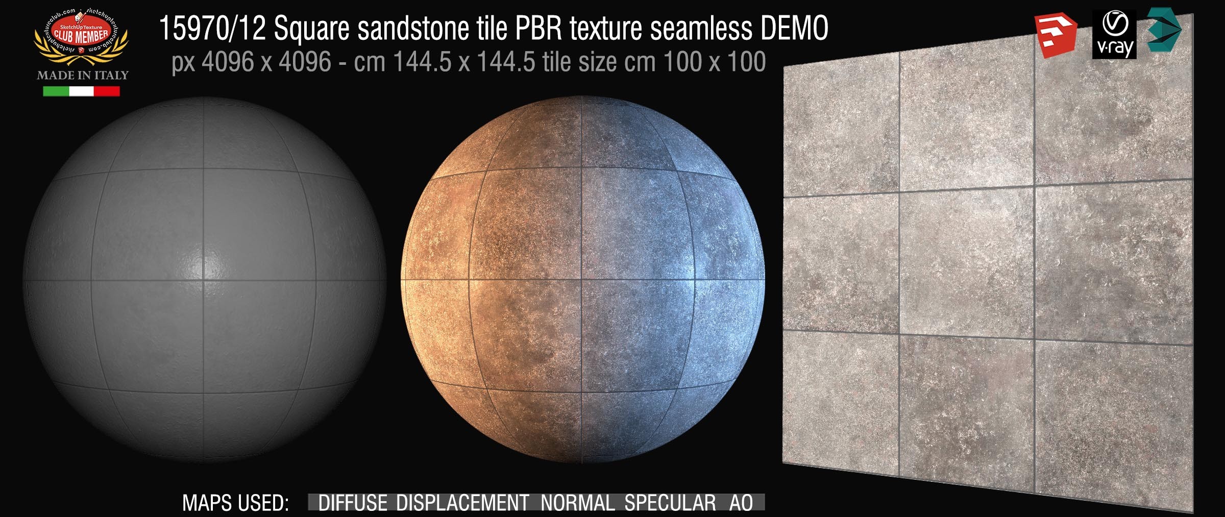 15970_12 Square sandstone tile PBR texture seamless DEMO