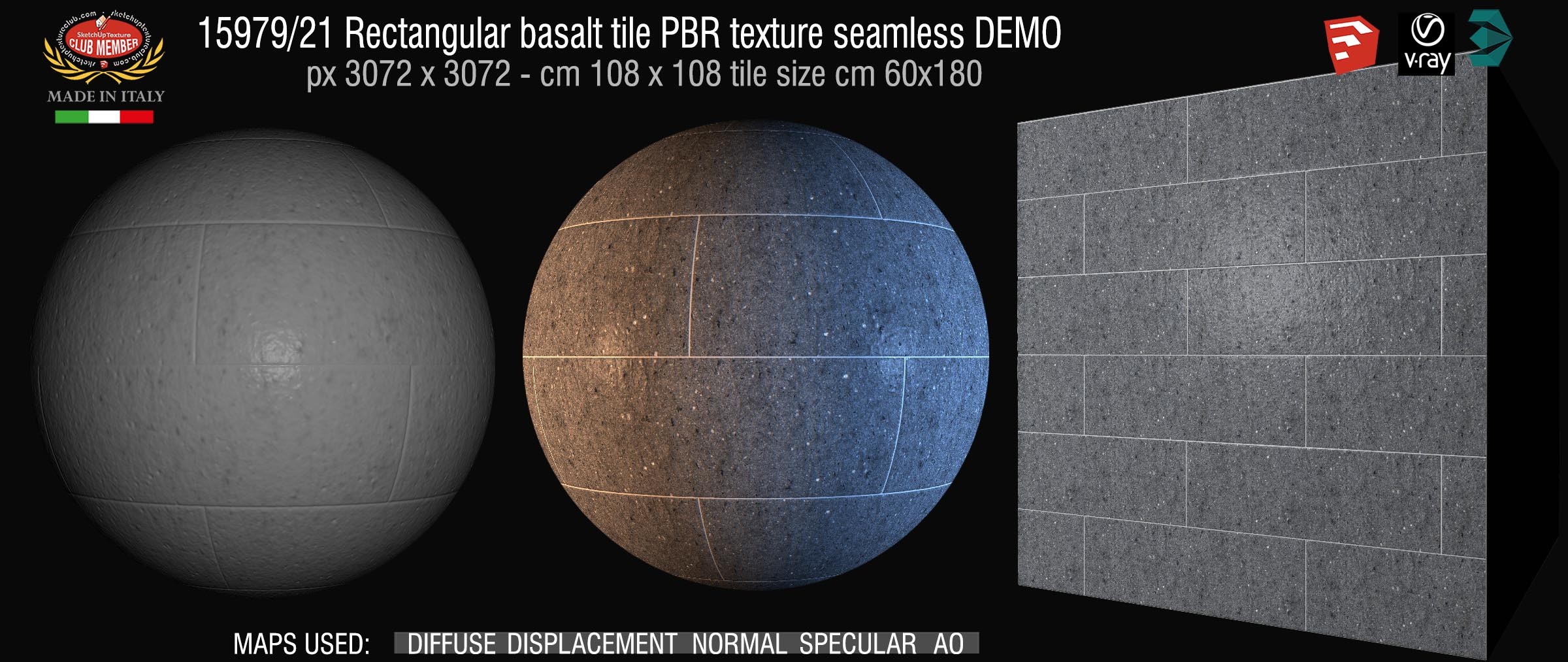 15979_21 Rectangular basalt tile PBR texture seamless DEMO