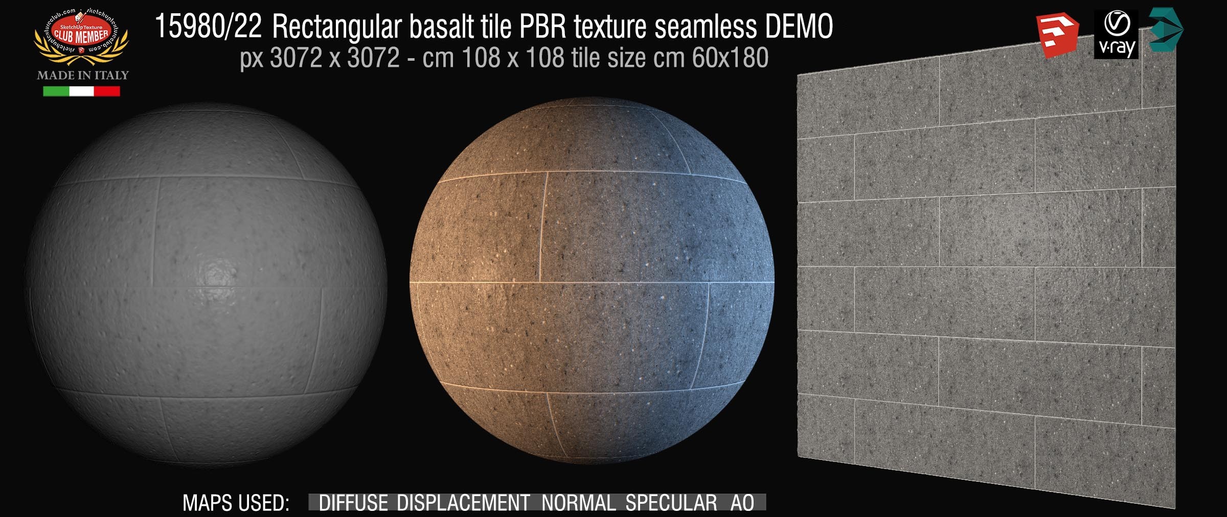 15979_21 Rectangular basalt tile PBR texture seamless DEMO