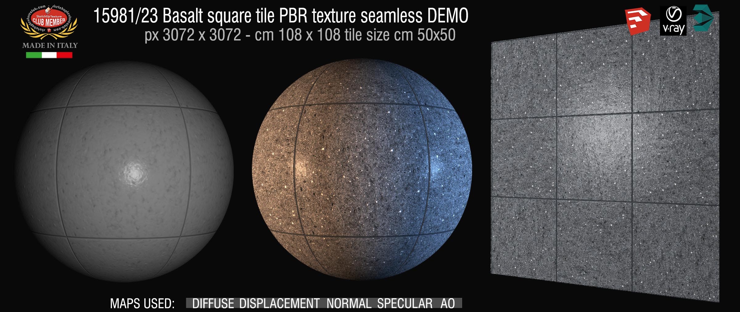 15981_23 Basalt square tile PBR texture seamless DEMO