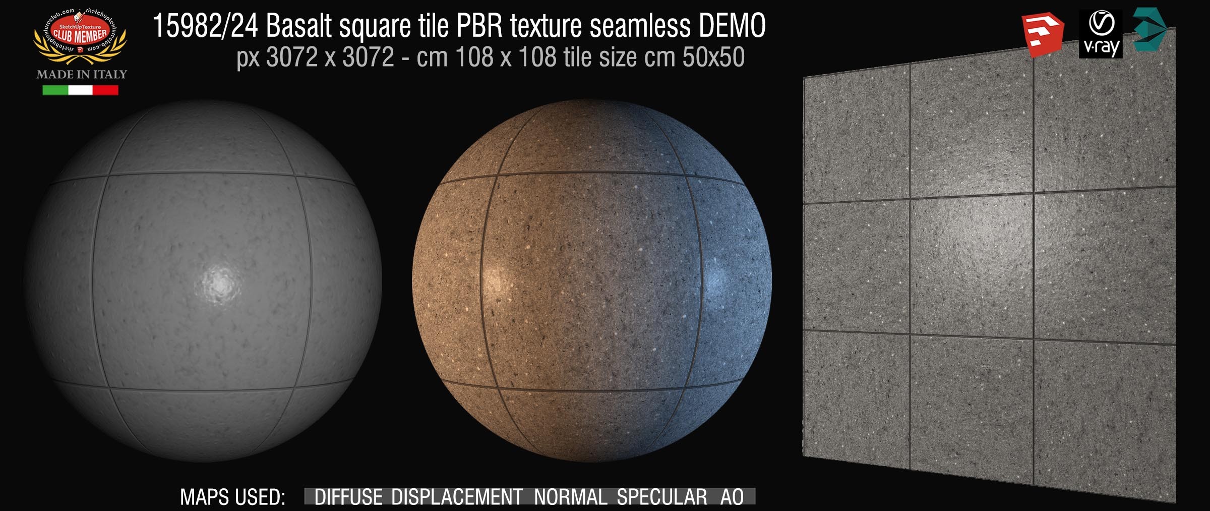 15982_24 Basalt square tile PBR texture seamless DEMO