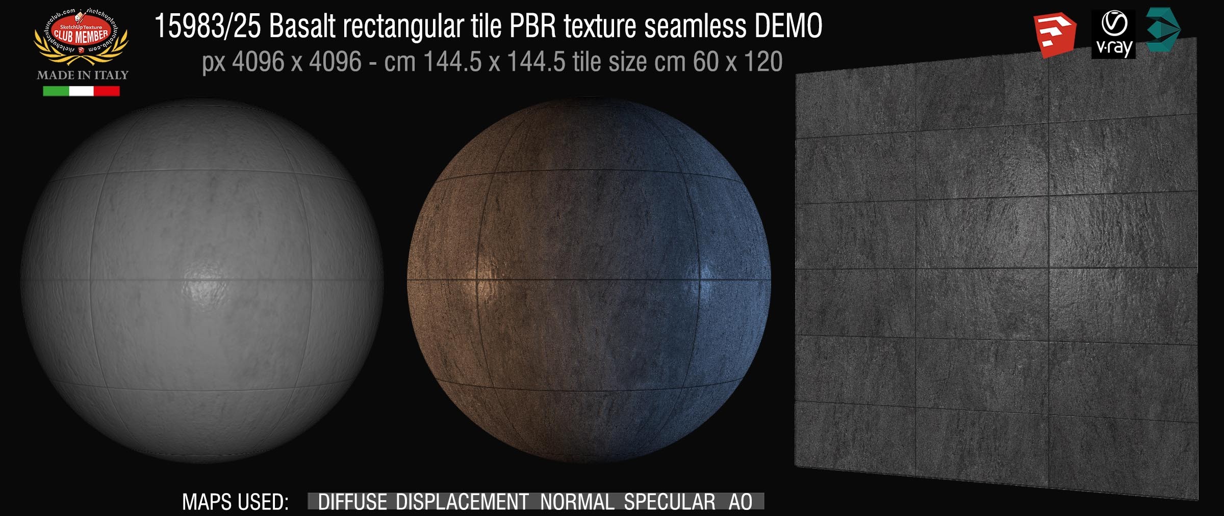 15983_25 Basalt rectangular tile PBR texture seamless DEMO