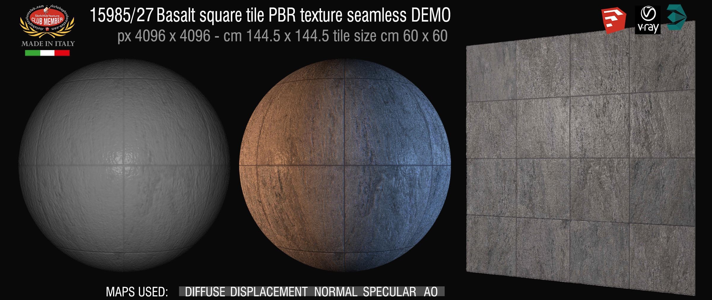 15985/27 Basalt square tile PBR texture seamless DEMO
