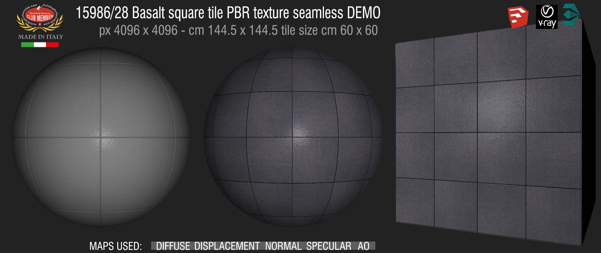15986_28 Basalt square tile PBR texture seamless DEMO