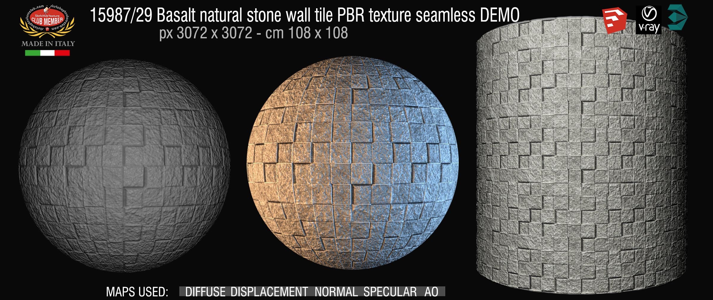 15987_29 Basalt natural stone wall tile PBR texture seamless DEMO