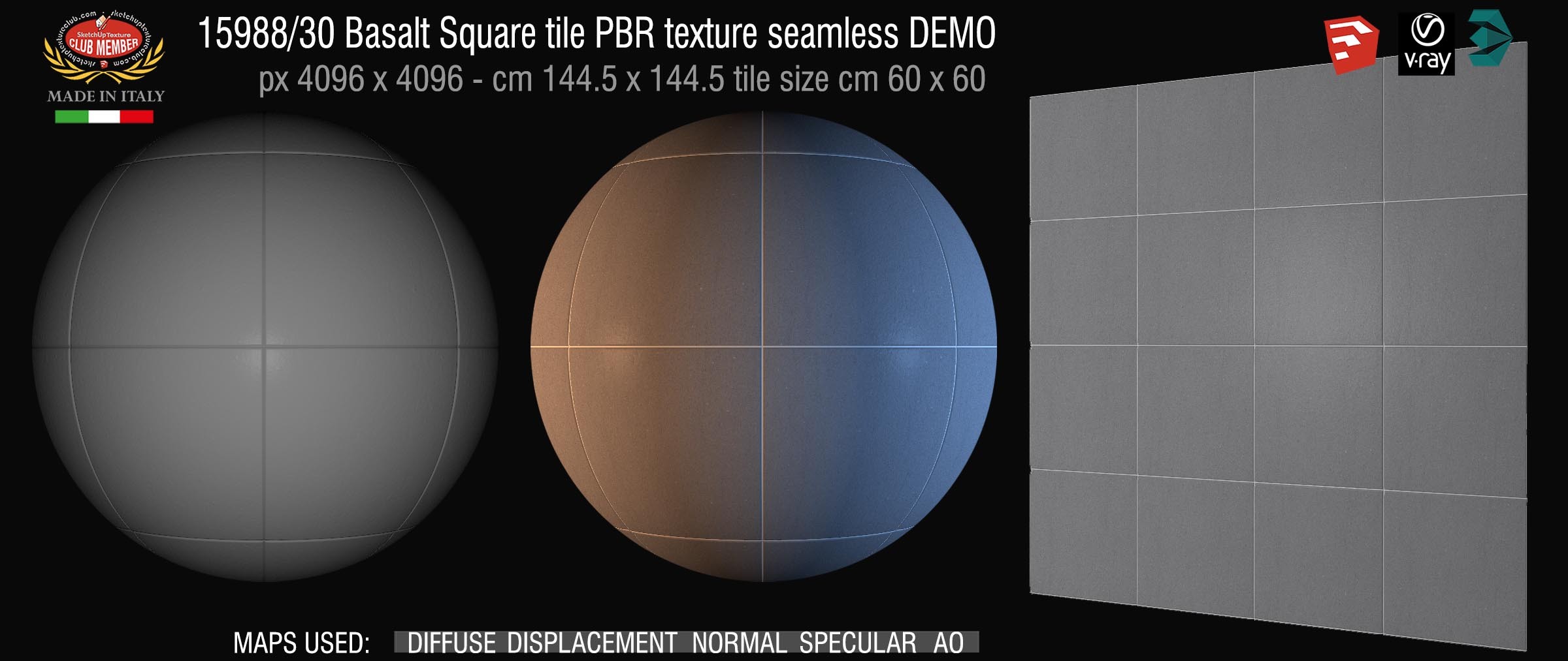 15988_30 Basalt Square tile PBR texture seamless DEMO