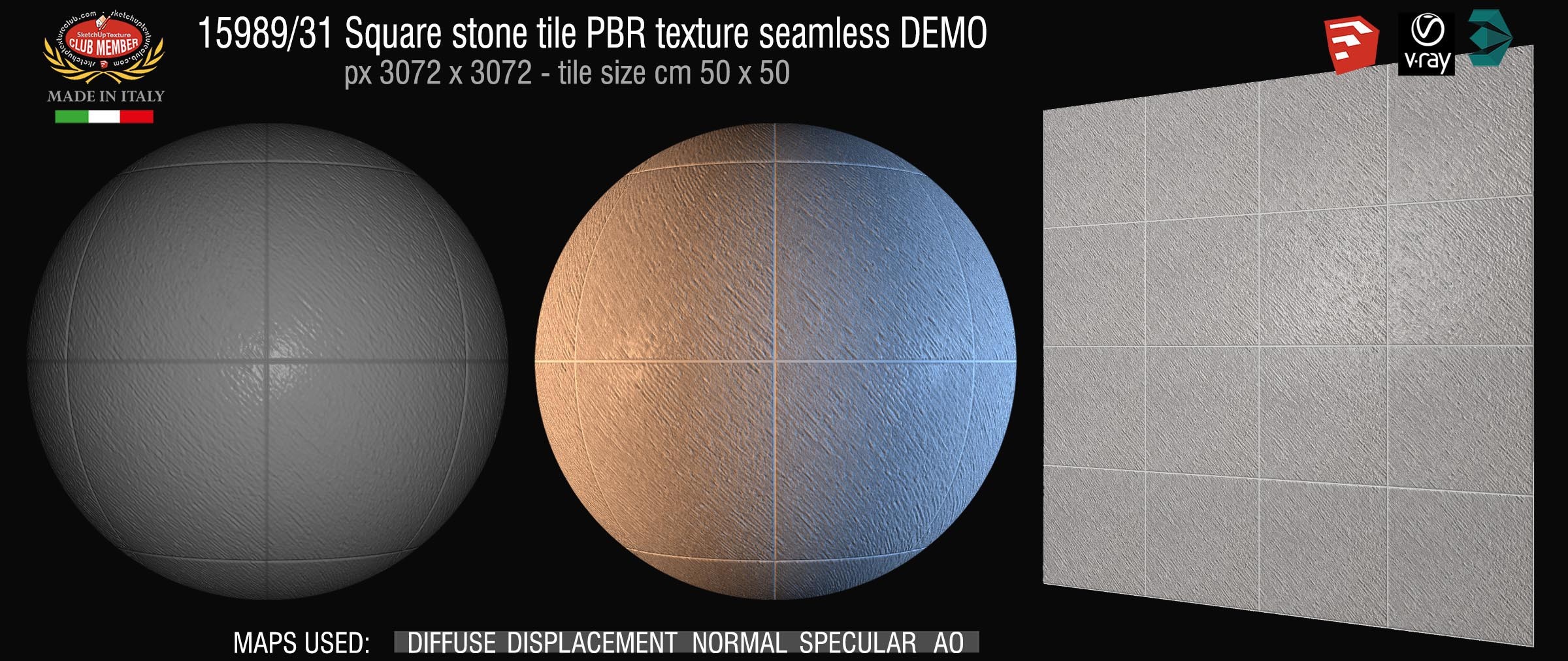 15989_31 Square stone tile PBR texture seamless DEMO