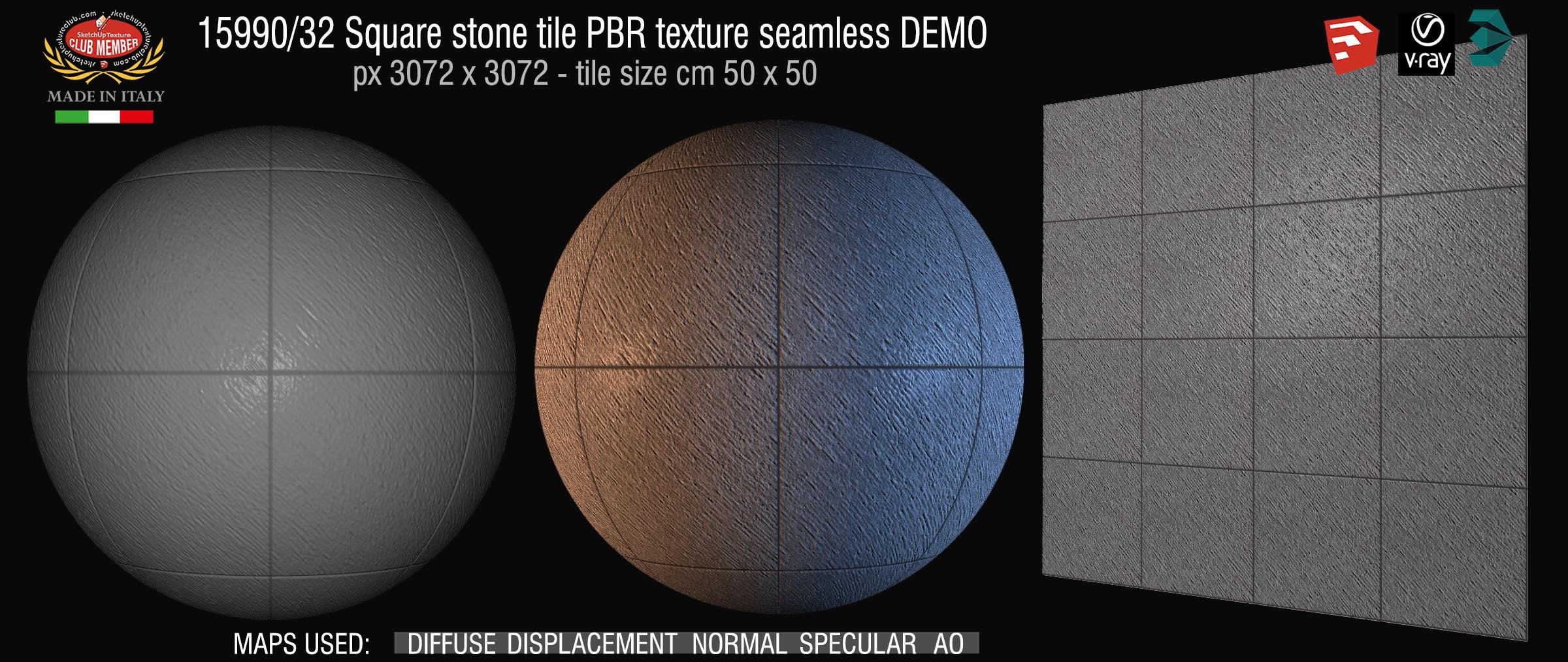 15990_32 Square stone tile PBR texture seamless DEMO