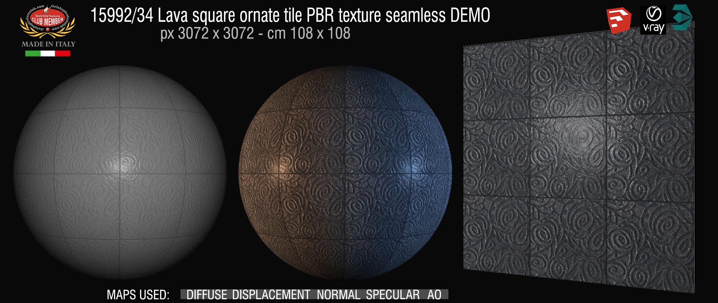 15992_34 Lava square ornate tile PBR texture seamless DEMO