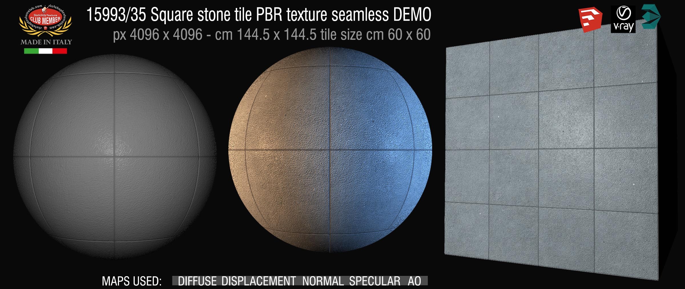 15993_35 Square stone tile PBR texture seamless DEMO