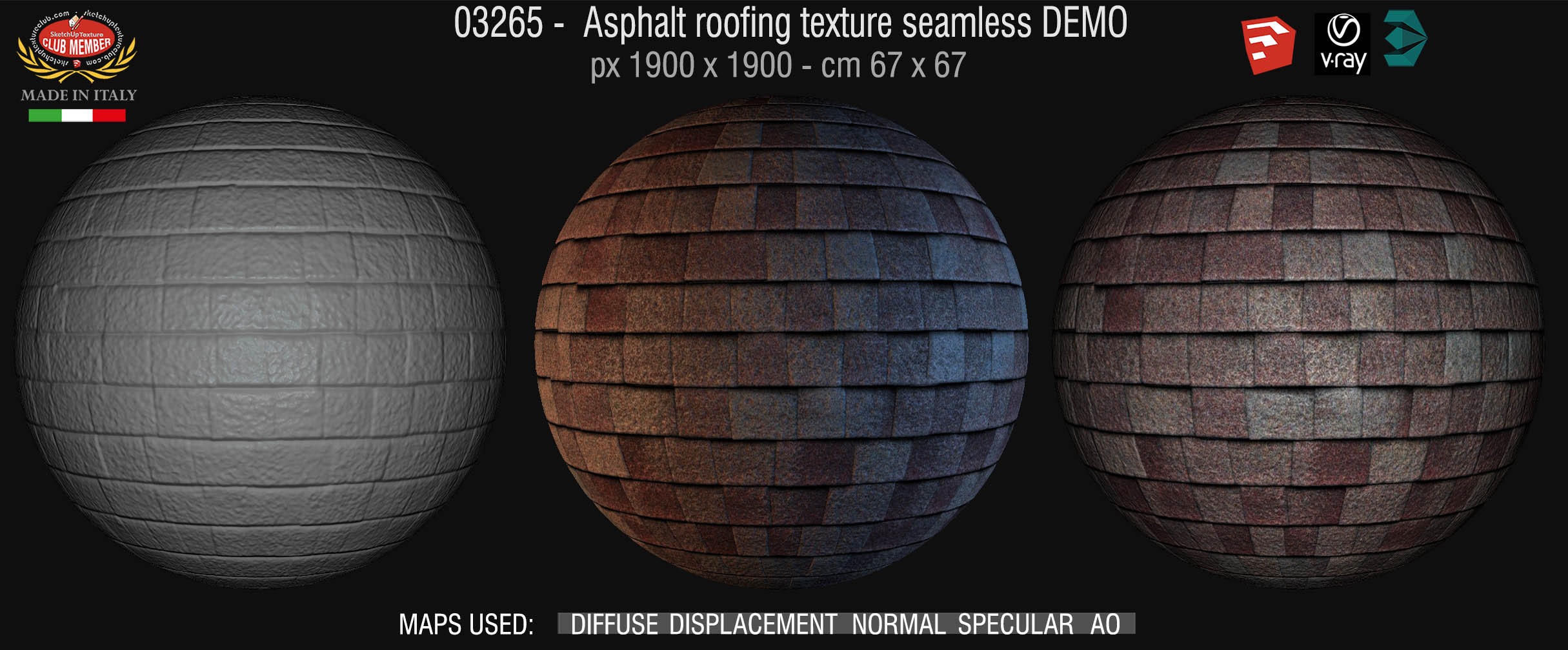 03265 Asphalt roofing texture seamless + maps DEMO