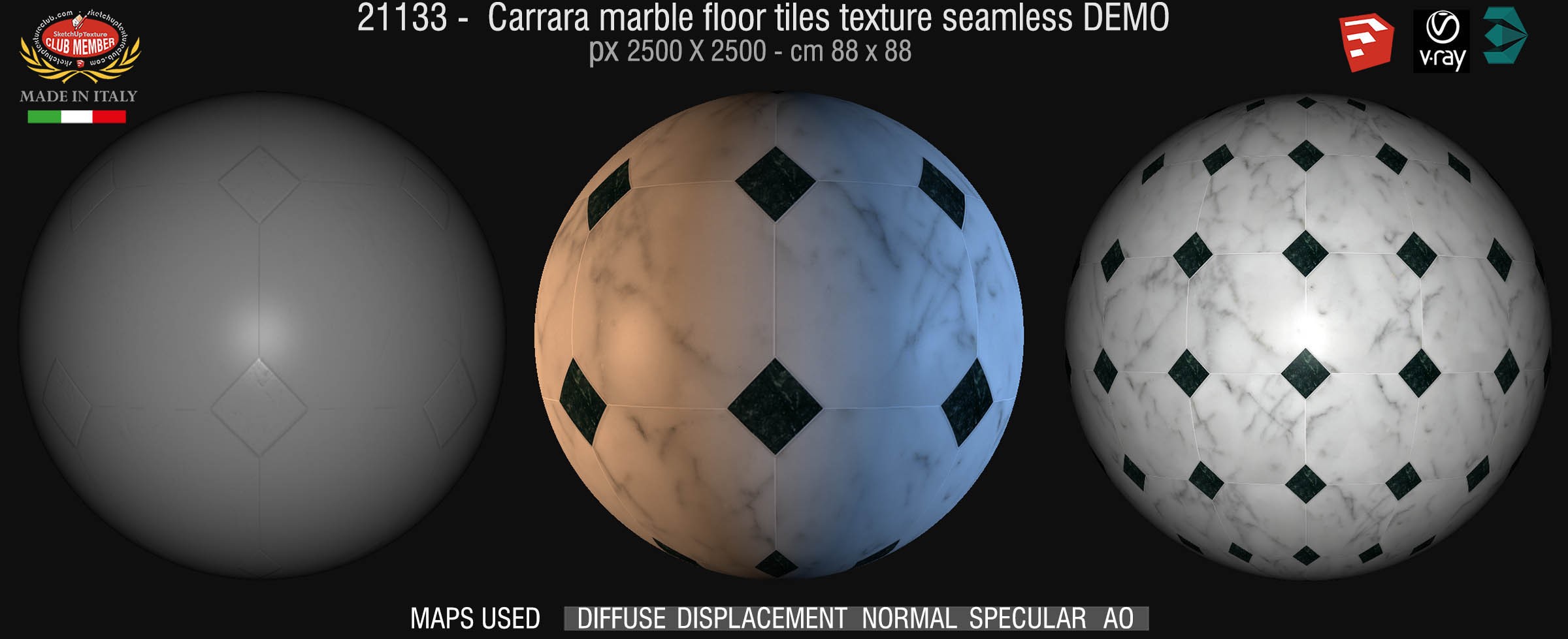 21133 Carrara marble floor tile texture seamless + maps DEMO