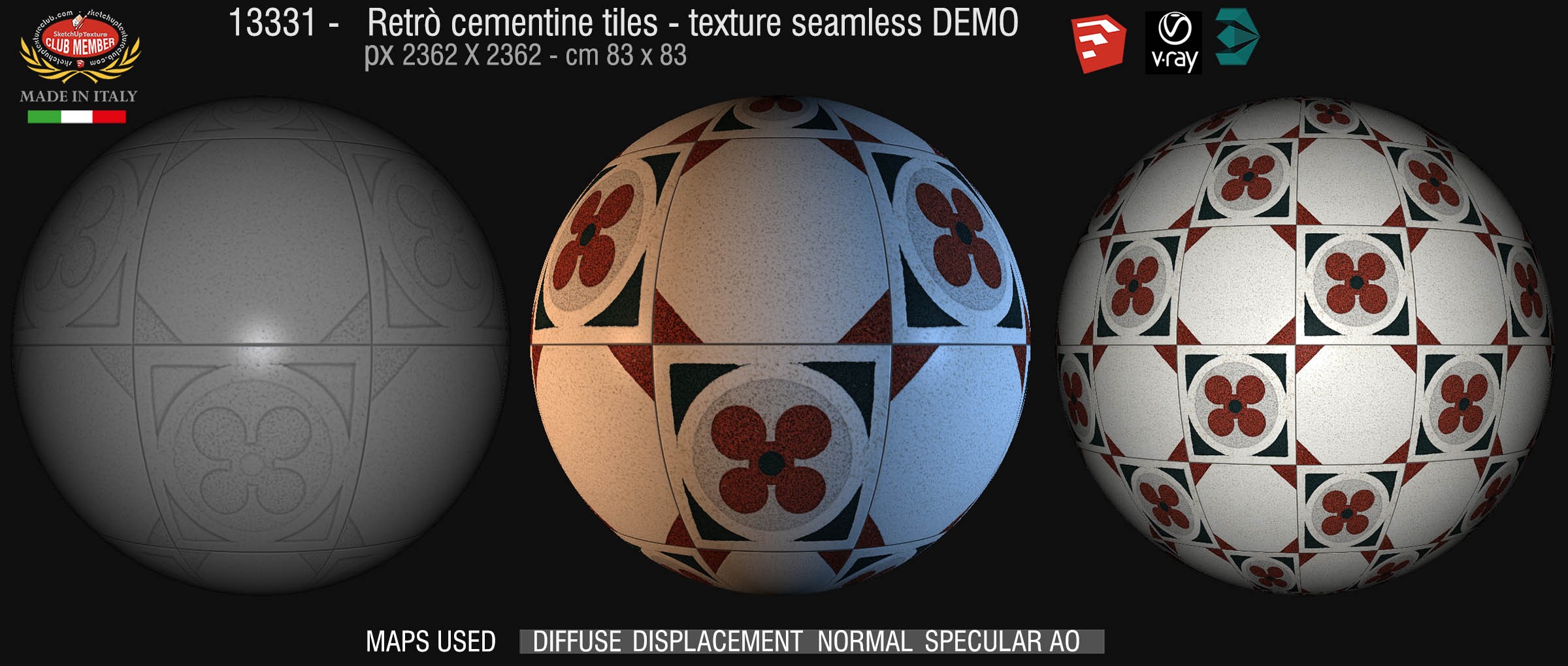 13331 retrò cementine tiles - texture seamless + maps DEMO