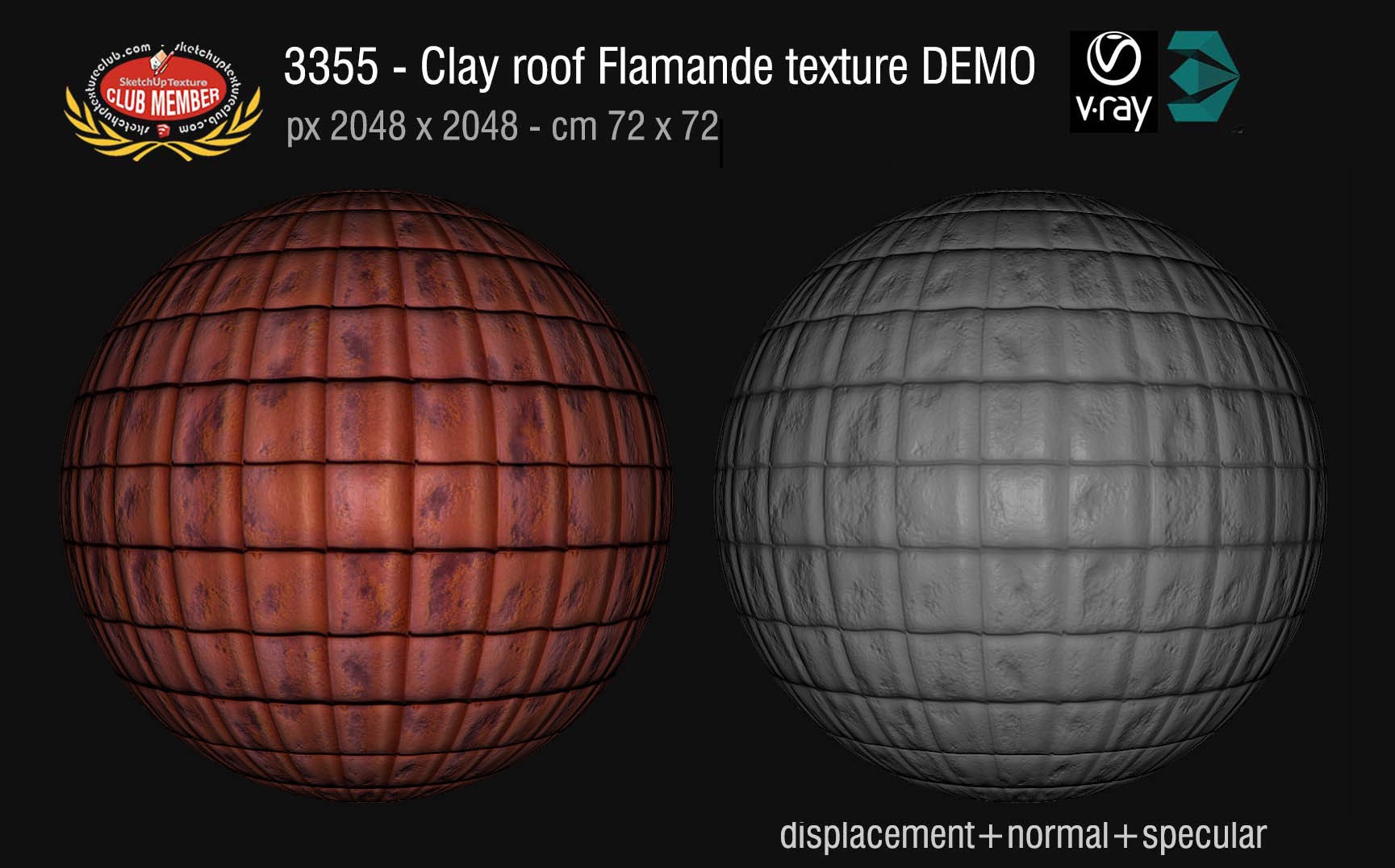 03355 Clay roofing Flamande texture seamless + maps DEMO